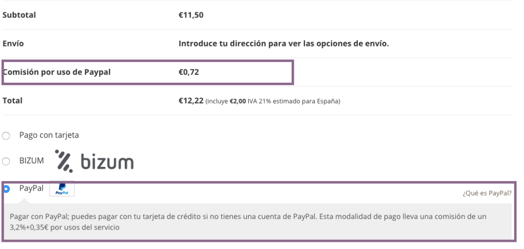 anadir recargo en paypal y contrarrembolso