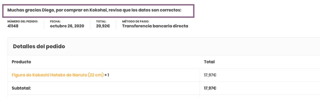cambiar texto por defecto pagina de gracias woocommerce