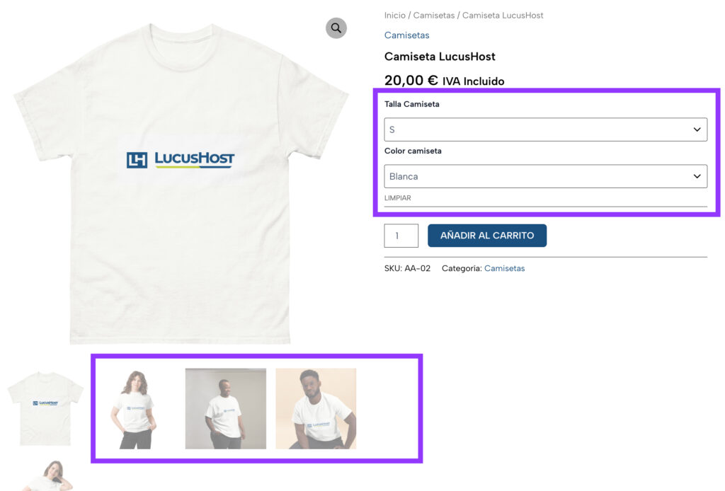 fotos productos variables extras woocommerce