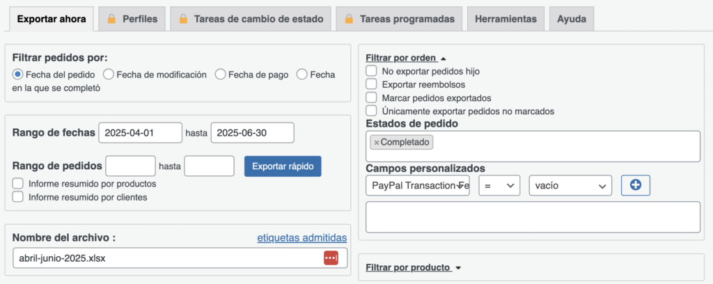 fichero de pedidos woocommerc