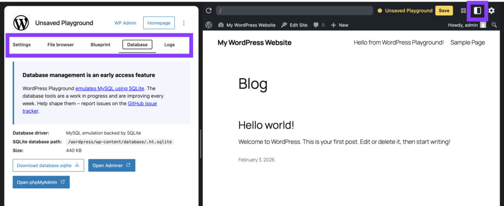 base de datos playground wordpress