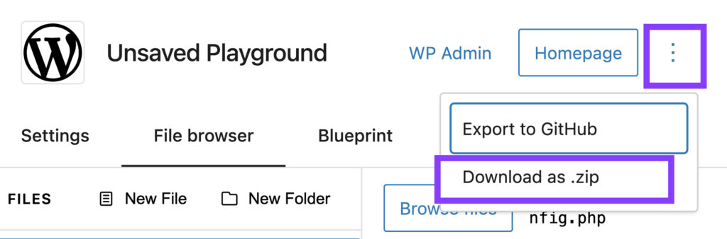 exportar wordpress playground