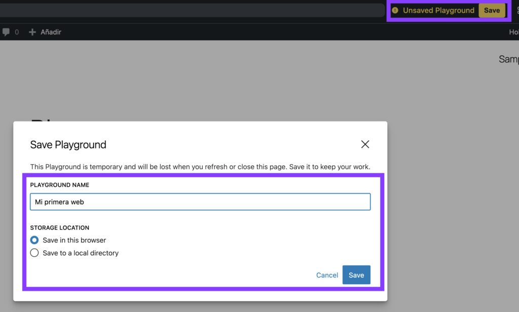 guardar web hecha playground