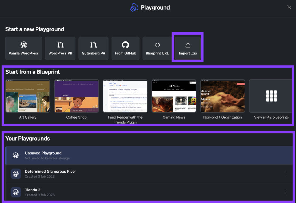 importar wordpress playground