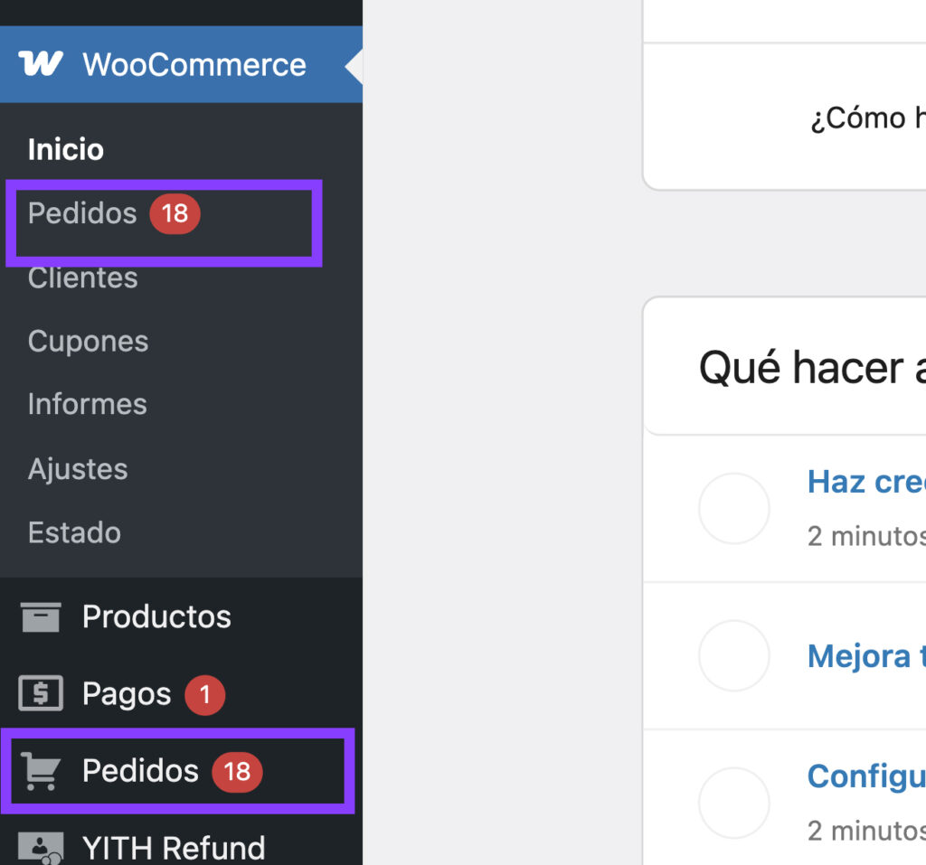 menu pedidos administrador woocommerce