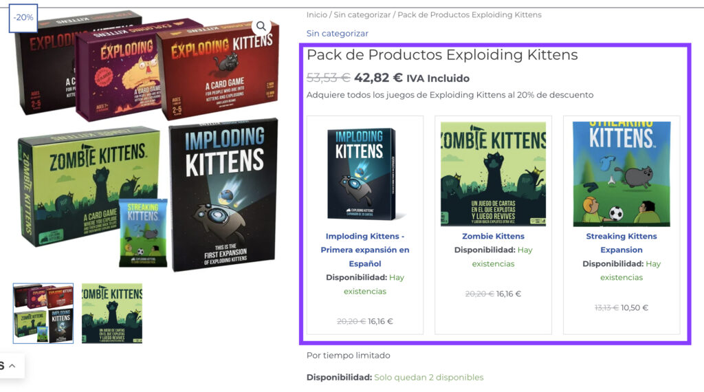 paquetes de productos woocommerce