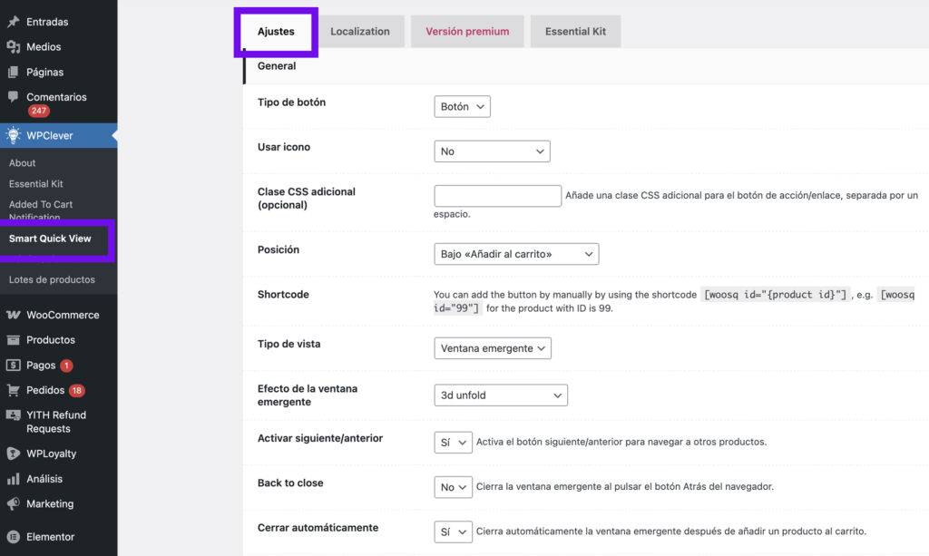 vista rapida productos woocommerce