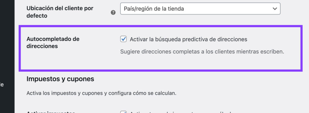 activar la busqueda predictiva de direcciones