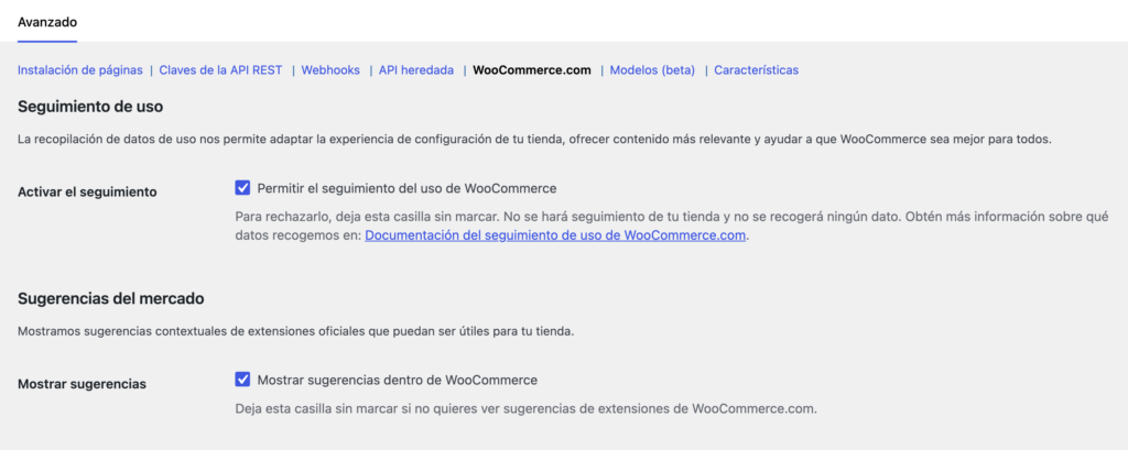 desactivar seguimiento de uso woocommerce