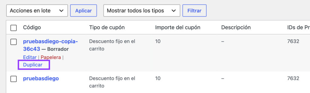 duplicar cupones en woocommerce