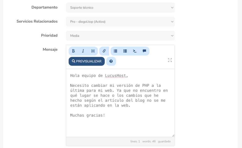soporte hosting version php