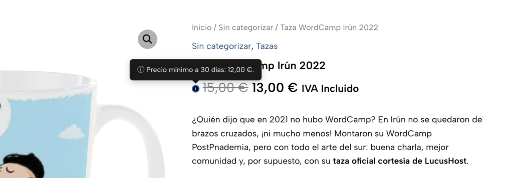 tooltip woocommerce ultimo precio 30 días