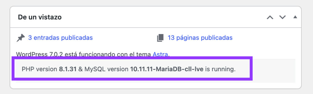 version php con plugin wordpress