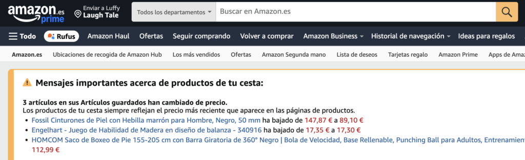 bajadas y subidas de precios carrito ecommerce