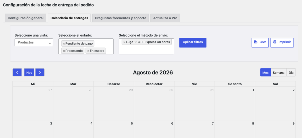 elegir dia de entrega calendario woocommerce