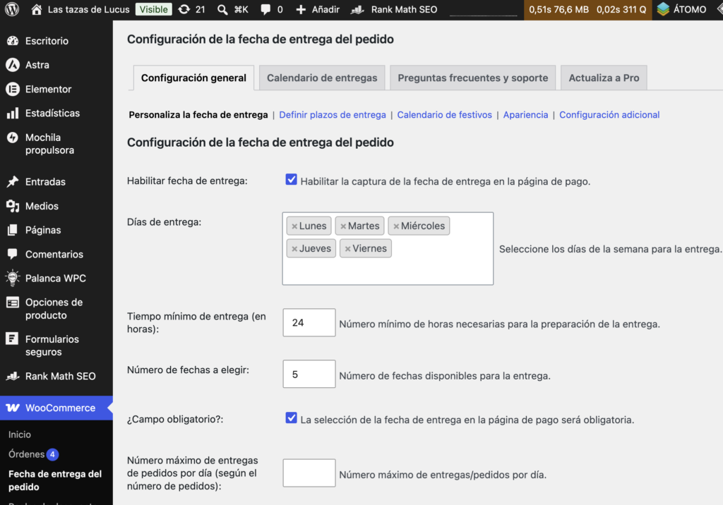 elegir fecha de entrega woocommerce