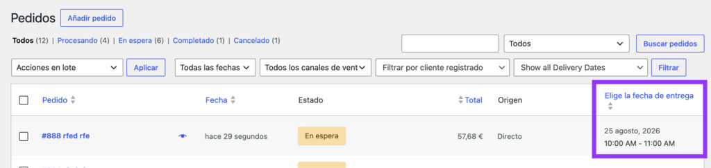 fecha entrega pedidos woocommerce