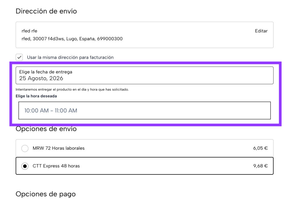 seleccionar fecha entrega woocommerce