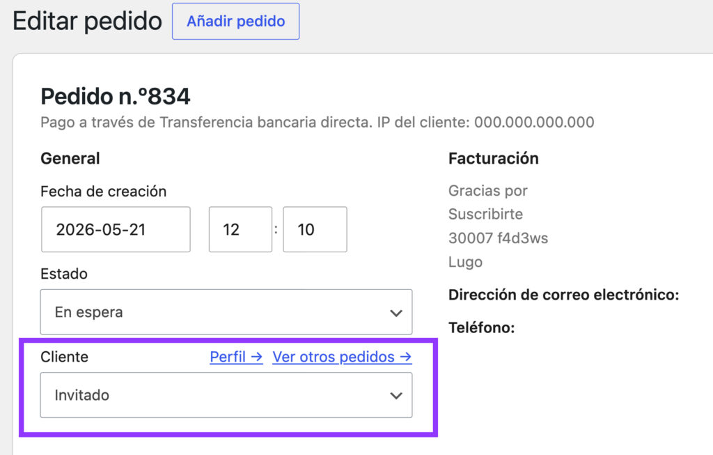 pedidos de invitado woocommerce