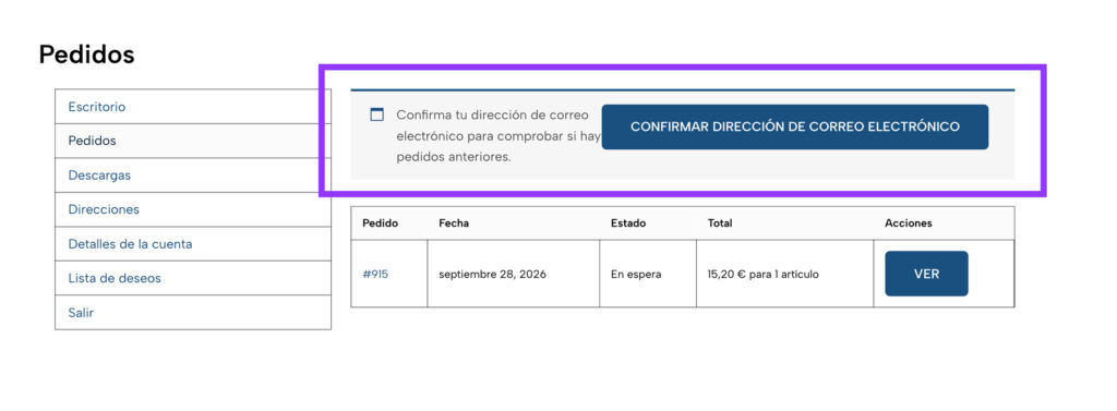 verificar direccion email woocommerce pedidos