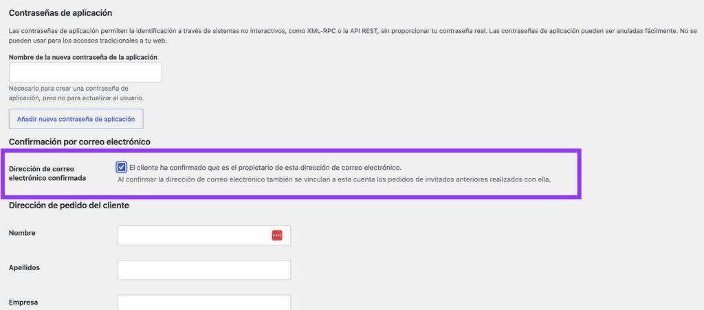 verificar email usuario wordpress woocommerce