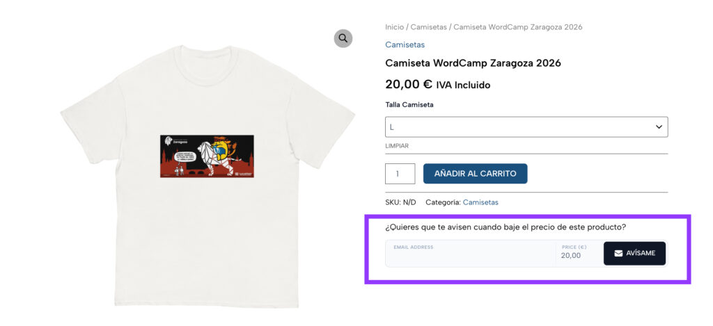 aviso bajada precio woocommerce