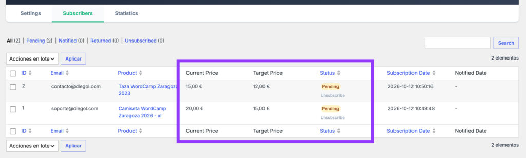 lista de clientes bajada precio woocommerce
