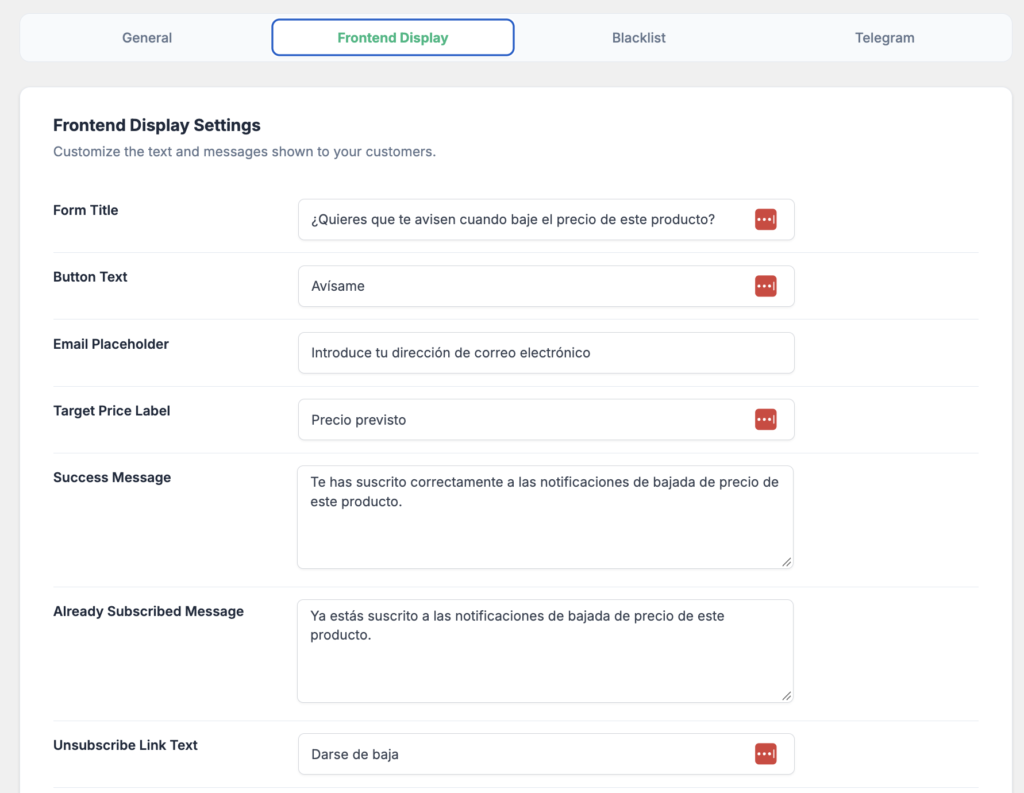 personalizar wpc drop prices alert woocommerce